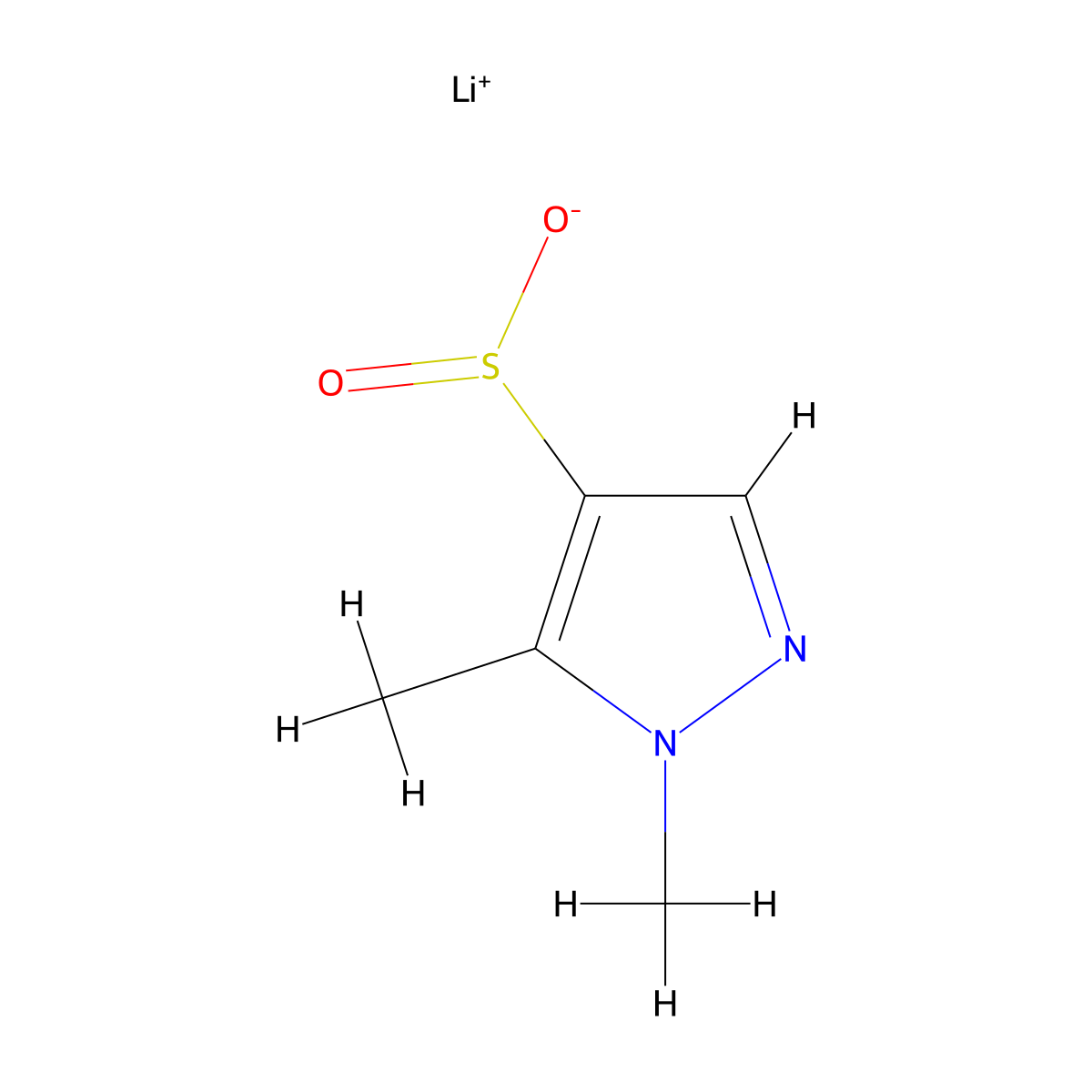 lithium(1+) ion 1,5-dimethyl-1H-pyrazole-4-sulfinate molecular structure, CAS 2416234-49-4