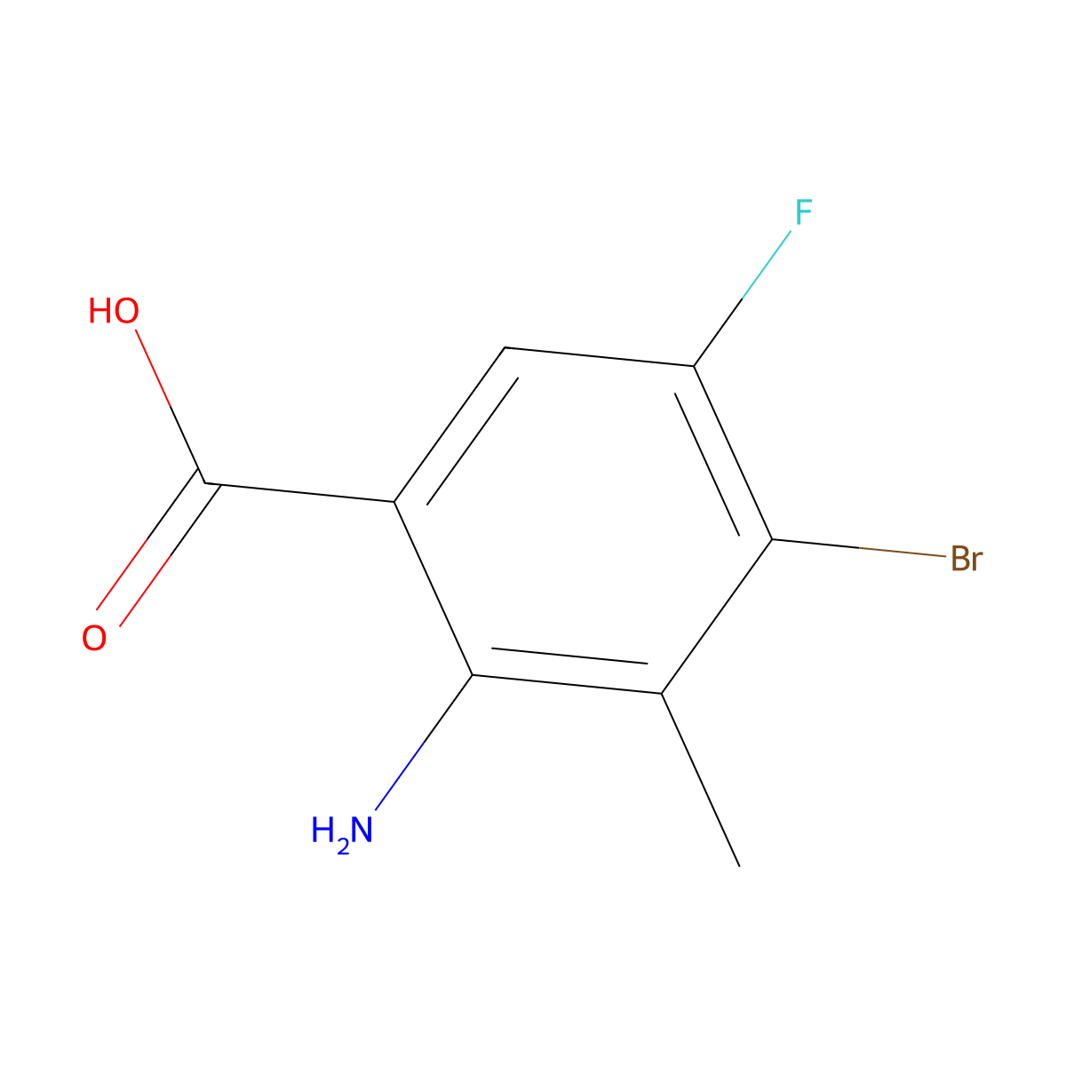 2-Amino-4-bromo-5-fluoro-3-methylbenzoic acid molecular structure, CAS 2416235-01-1