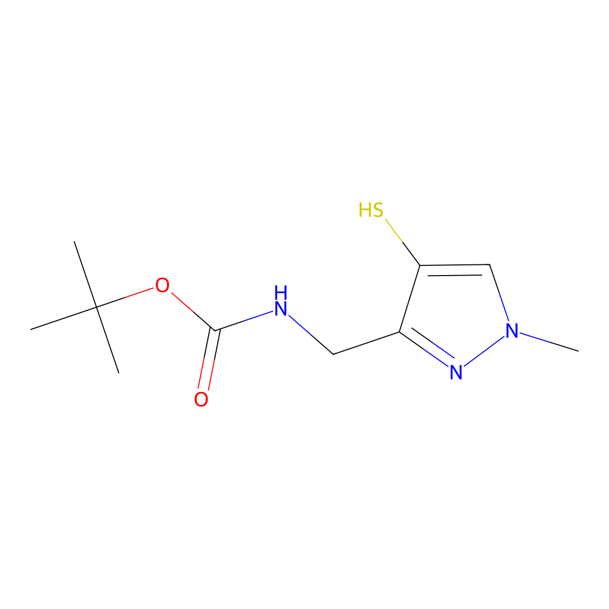Tert-butyl N-[(1-methyl-4-sulfanylpyrazol-3-yl)methyl]carbamate molecular structure, CAS 2416235-09-9
