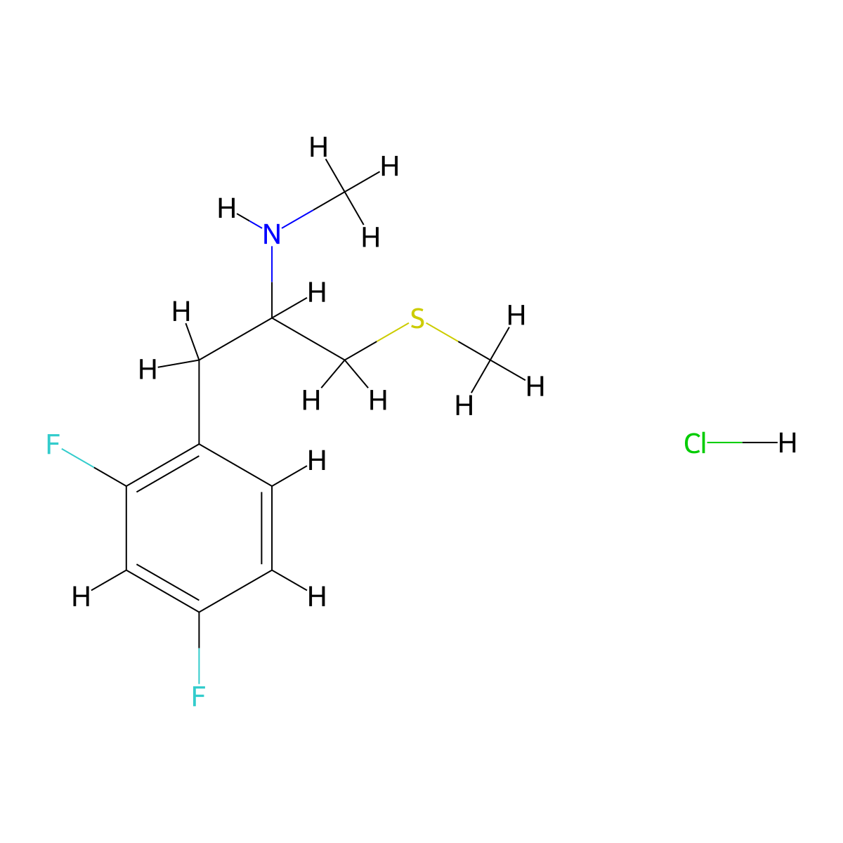 (1-(2,4-Difluorophenyl)-3-(methylsulfanyl)propan-2-yl)(methyl)amine hydrochloride molecular structure, CAS 2416235-10-2