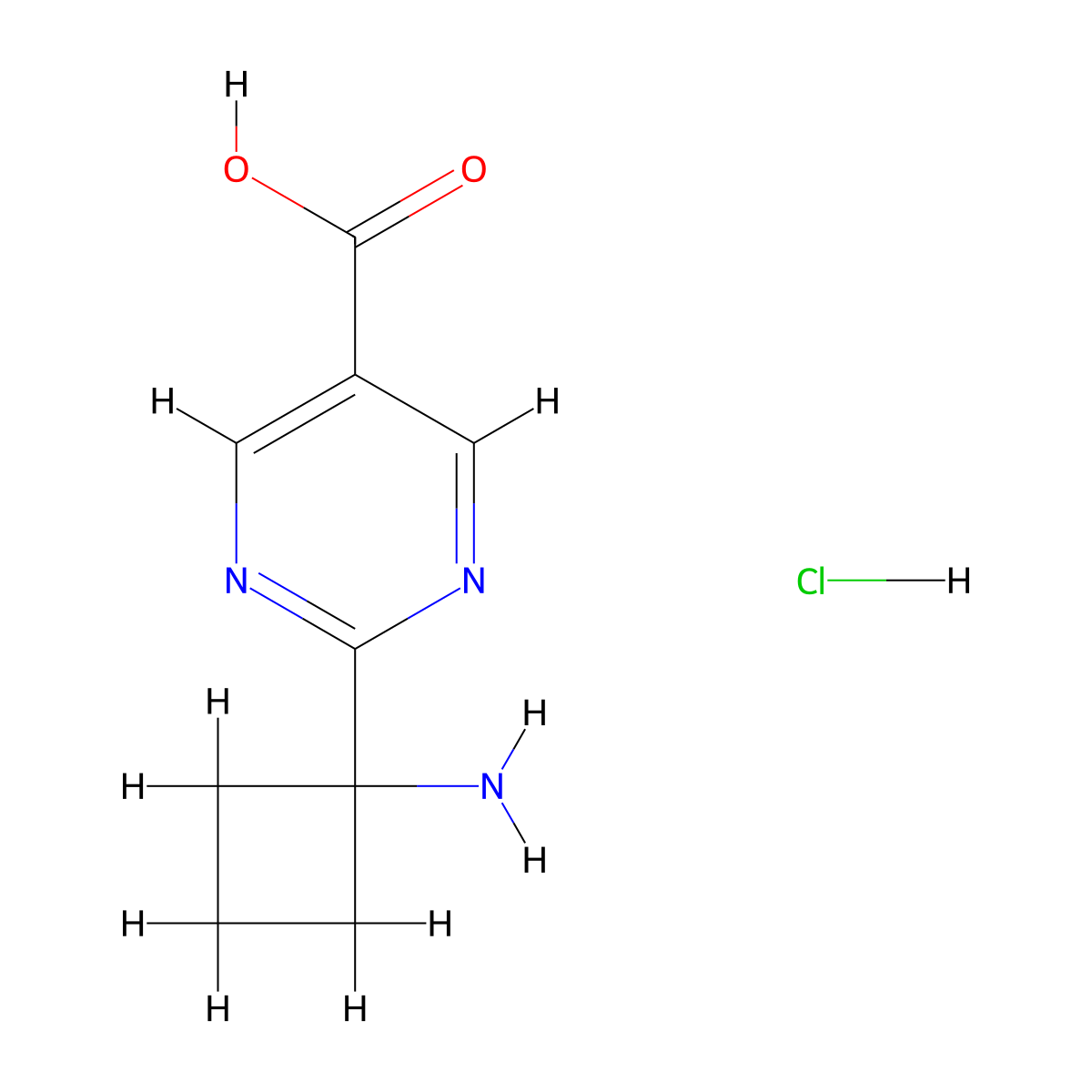 2-(1-Aminocyclobutyl)pyrimidine-5-carboxylicacidhydrochloride molecular structure, CAS 2416235-12-4