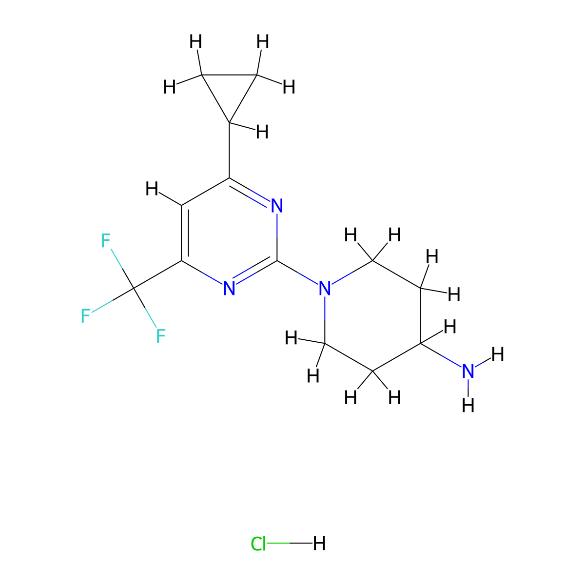 1-[4-Cyclopropyl-6-(trifluoromethyl)pyrimidin-2-yl]piperidin-4-amine hydrochloride molecular structure, CAS 2416235-22-6