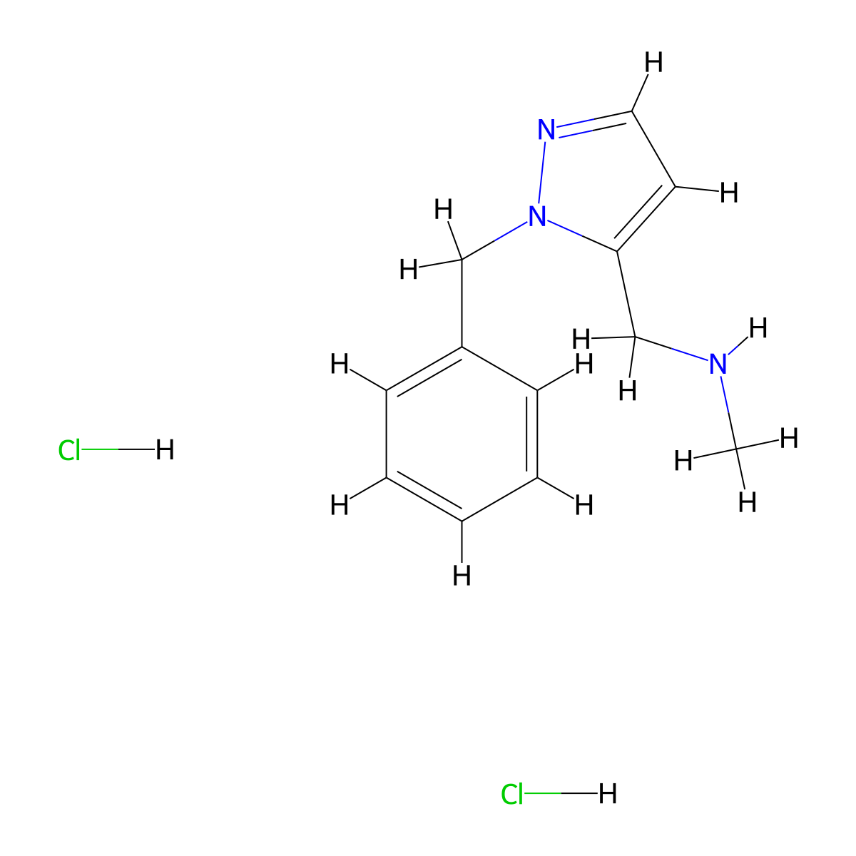 ((1-benzyl-1H-pyrazol-5-yl)methyl)(methyl)amine dihydrochloride molecular structure, CAS 2416235-39-5