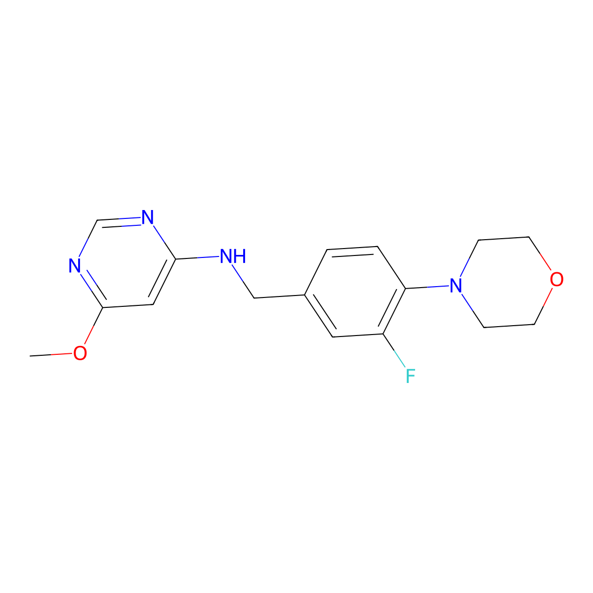 N-{[3-fluoro-4-(morpholin-4-yl)phenyl]methyl}-6-methoxypyrimidin-4-amine molecular structure, CAS 2416235-46-4