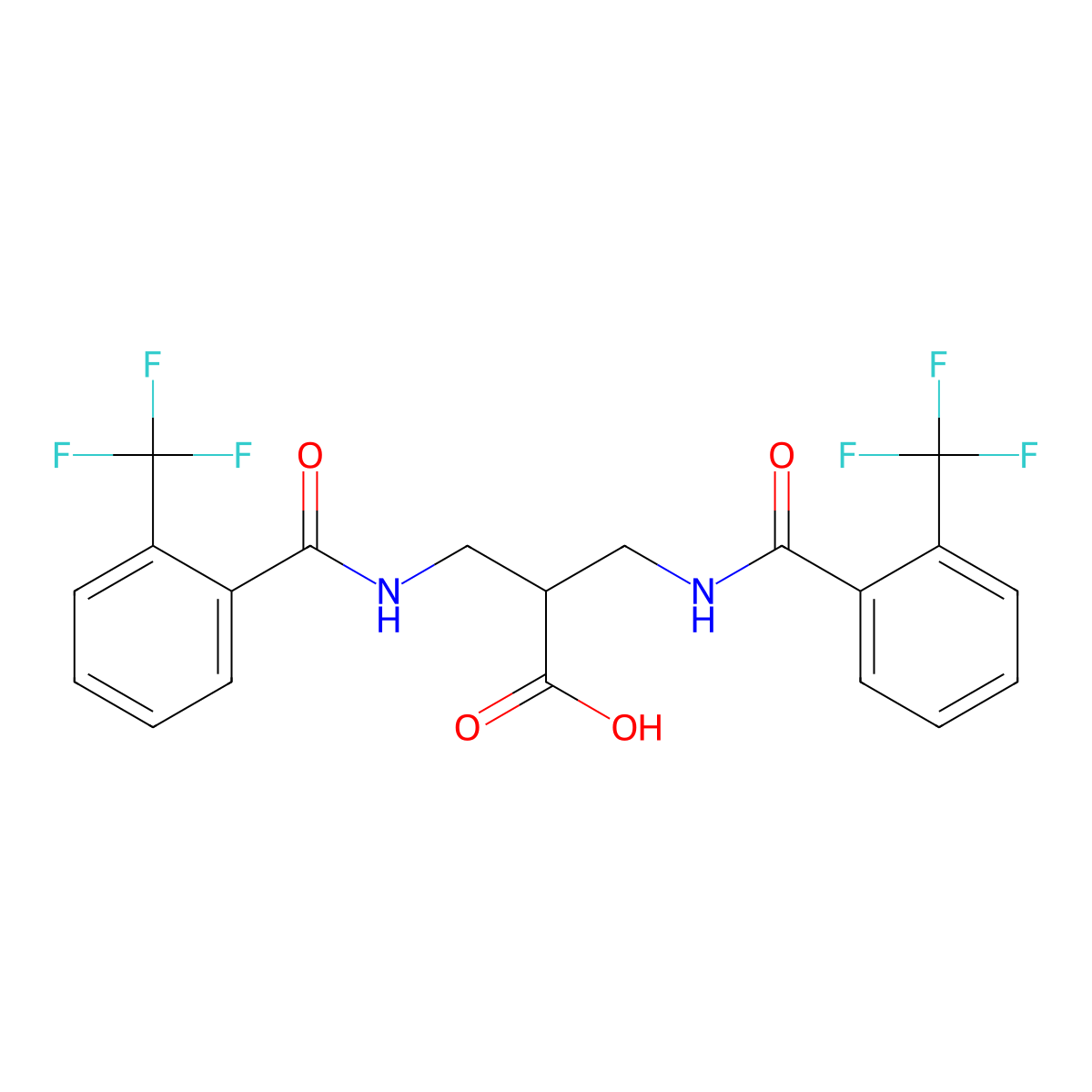 3-{[2-(Trifluoromethyl)phenyl]formamido}-2-({[2-(trifluoromethyl)phenyl]formamido}methyl)propanoic acid molecular structure, CAS 2416235-70-4