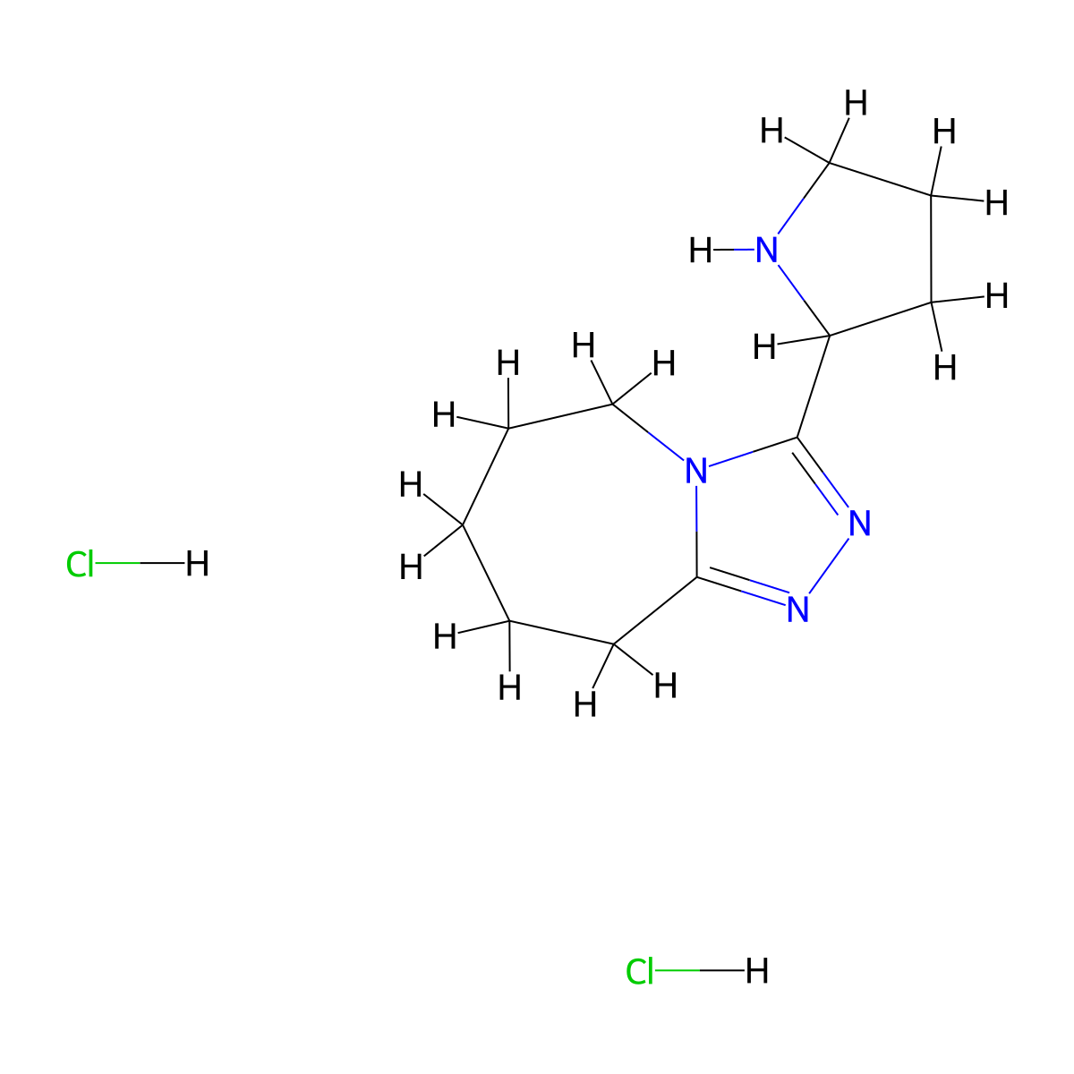 2-(5H,6H,7H,8H,9H-(1,2,4)triazolo(4,3-a)azepin-3-yl)pyrrolidine dihydrochloride molecular structure, CAS 2416235-79-3