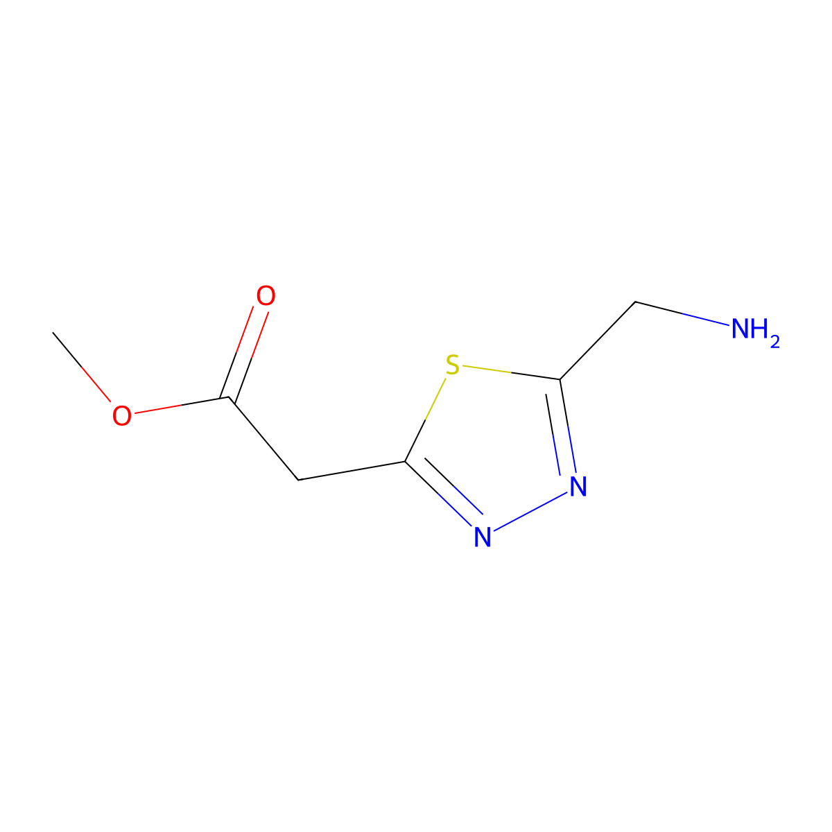 Methyl 2-[5-(aminomethyl)-1,3,4-thiadiazol-2-yl]acetate molecular structure, CAS 2416236-16-1