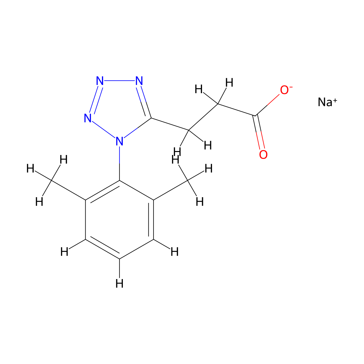 Sodium;3-[1-(2,6-dimethylphenyl)tetrazol-5-yl]propanoate molecular structure, CAS 2416236-97-8