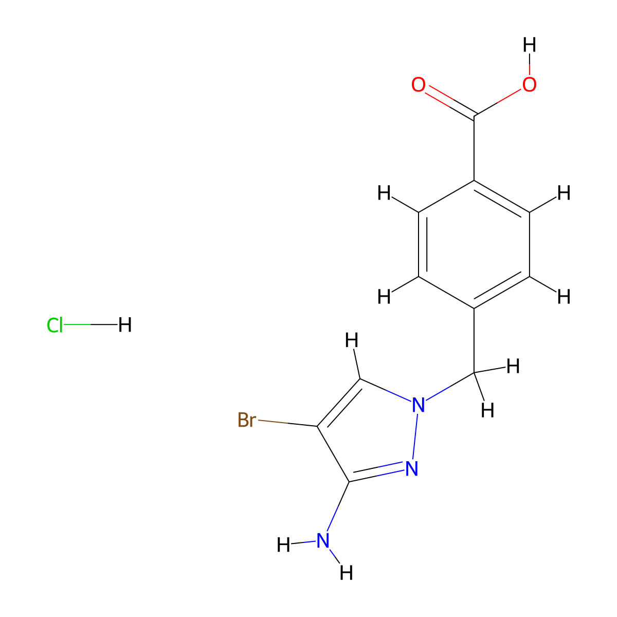 4-[(3-Amino-4-bromopyrazol-1-yl)methyl]benzoic acid;hydrochloride molecular structure, CAS 2416237-33-5