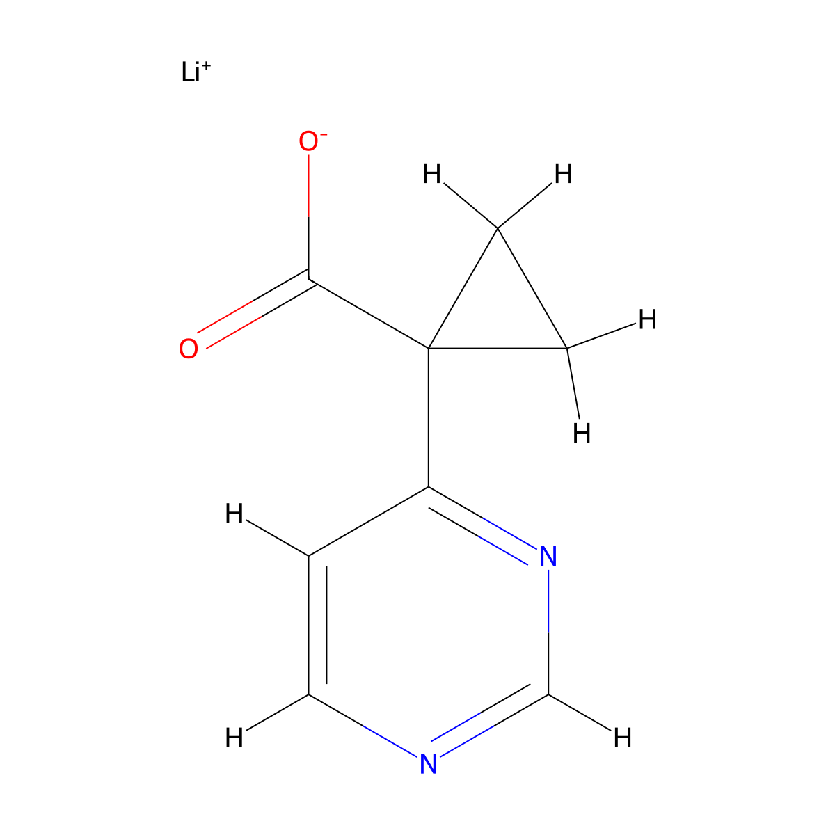Lithium;1-pyrimidin-4-ylcyclopropane-1-carboxylate molecular structure, CAS 2416242-82-3