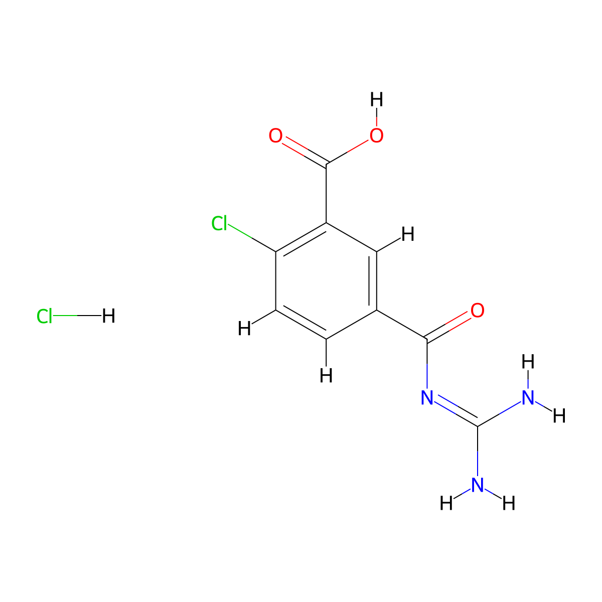 5-(Carbamimidoylcarbamoyl)-2-chlorobenzoic acid hydrochloride molecular structure, CAS 2416242-97-0