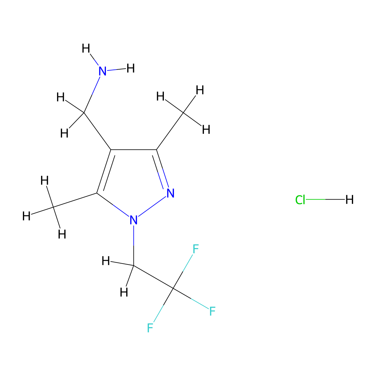 [3,5-Dimethyl-1-(2,2,2-trifluoroethyl)pyrazol-4-yl]methanamine;hydrochloride molecular structure, CAS 2416243-06-4
