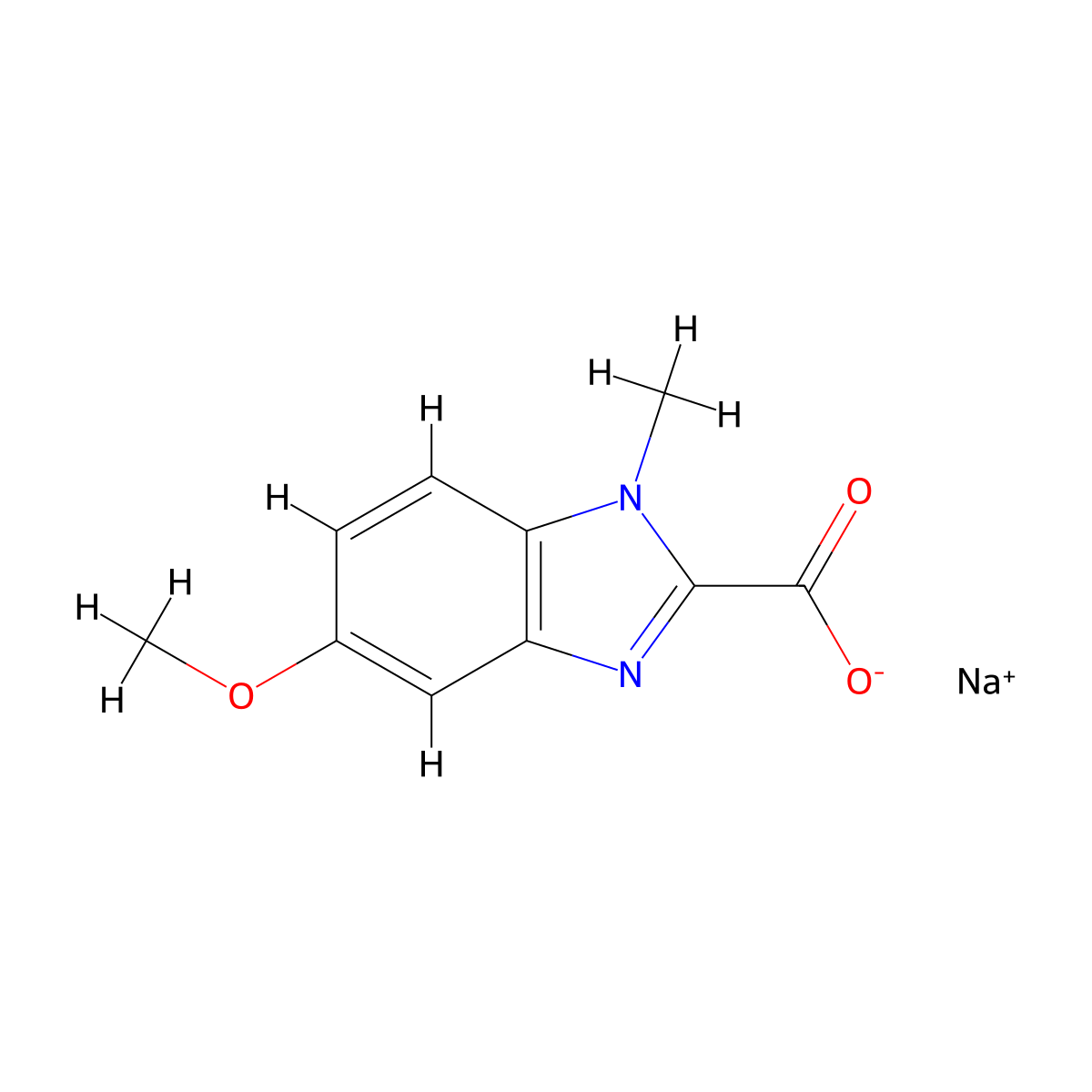 sodium 5-methoxy-1-methyl-1H-1,3-benzodiazole-2-carboxylate molecular structure, CAS 2416243-18-8