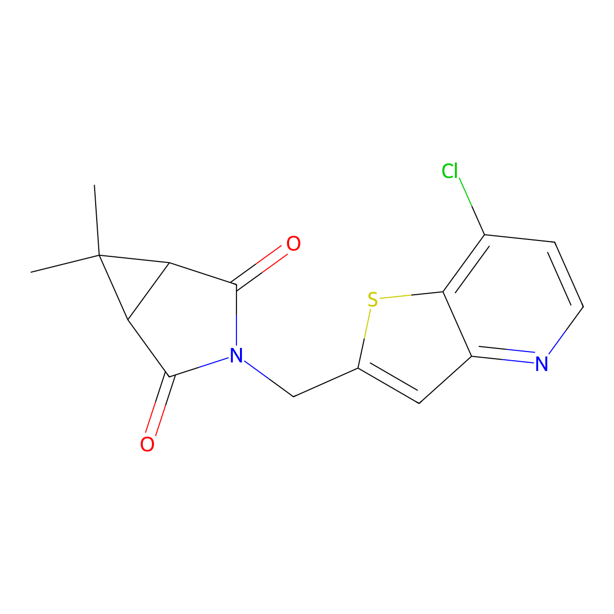 3-({7-Chlorothieno[3,2-b]pyridin-2-yl}methyl)-6,6-dimethyl-3-azabicyclo[3.1.0]hexane-2,4-dione molecular structure, CAS 2416243-32-6