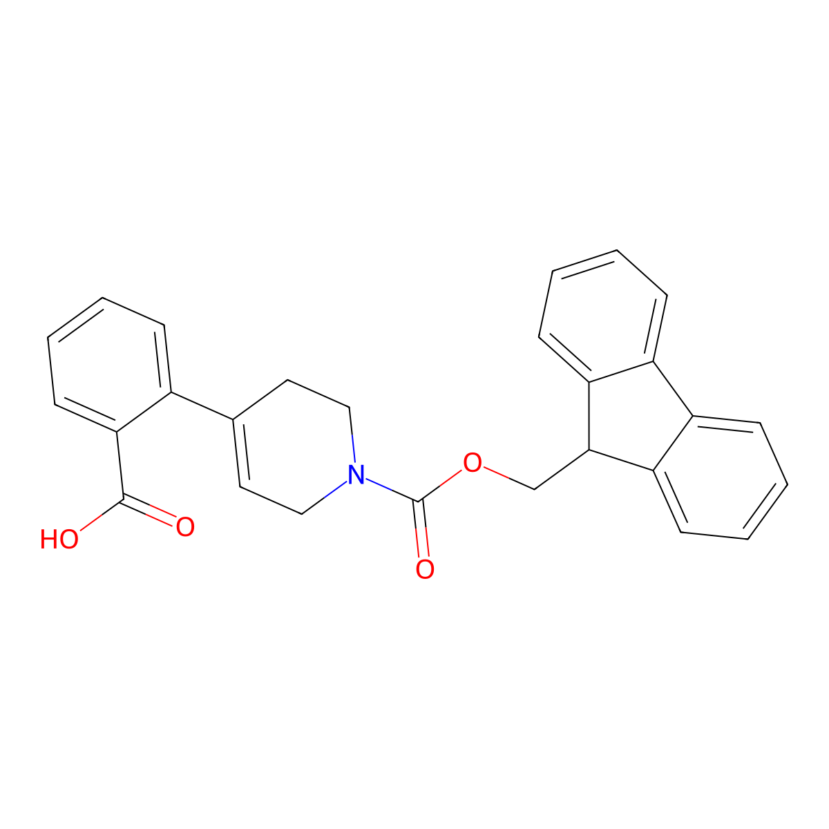 2-(1-(((9H-fluoren-9-yl)methoxy)carbonyl)-1,2,3,6-tetrahydropyridin-4-yl)benzoic acid molecular structure, CAS 2416262-95-6