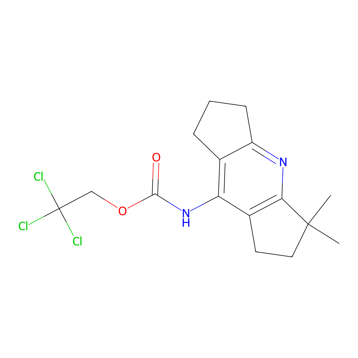 2,2,2-Trichloroethyl (3,3-dimethyl-1,2,3,5,6,7-hexahydrodicyclopenta[B,E]pyridin-8-YL)carbamate molecular structure, CAS 2416268-32-9