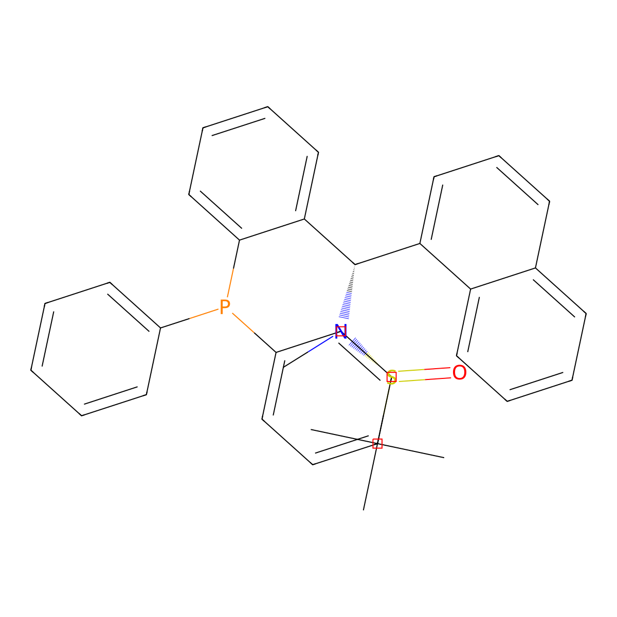 (R)-N-((S)-(2-(Diphenylphosphanyl)phenyl)(naphthalen-1-yl)methyl)-N,2-dimethylpropane-2-sulfinamide molecular structure, CAS 2416748-57-5