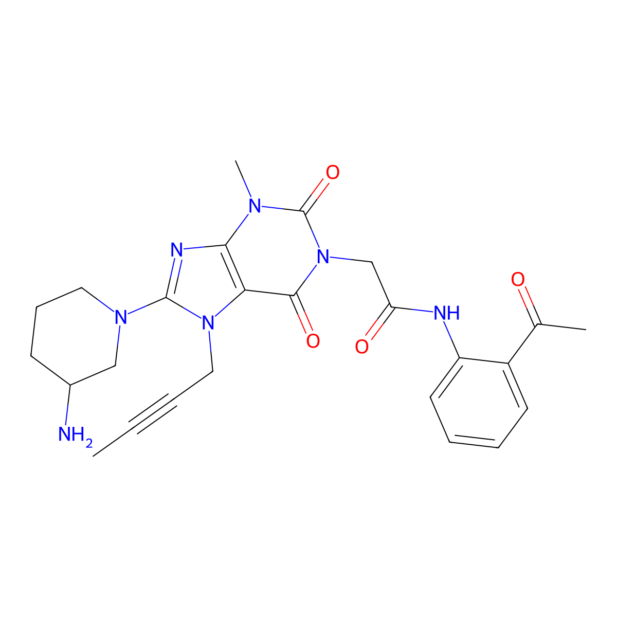 (R)-N-(2-acetylphenyl)-2-(8-(3-aMinopiperidin-1-yl)-7-(but-2-yn-1-yl)-3-Methyl-2,6-dioxo-2,3,6,7-tetrahydro-1H-purin-1-yl)acetaMide molecular structure, CAS 2416949-69-2
