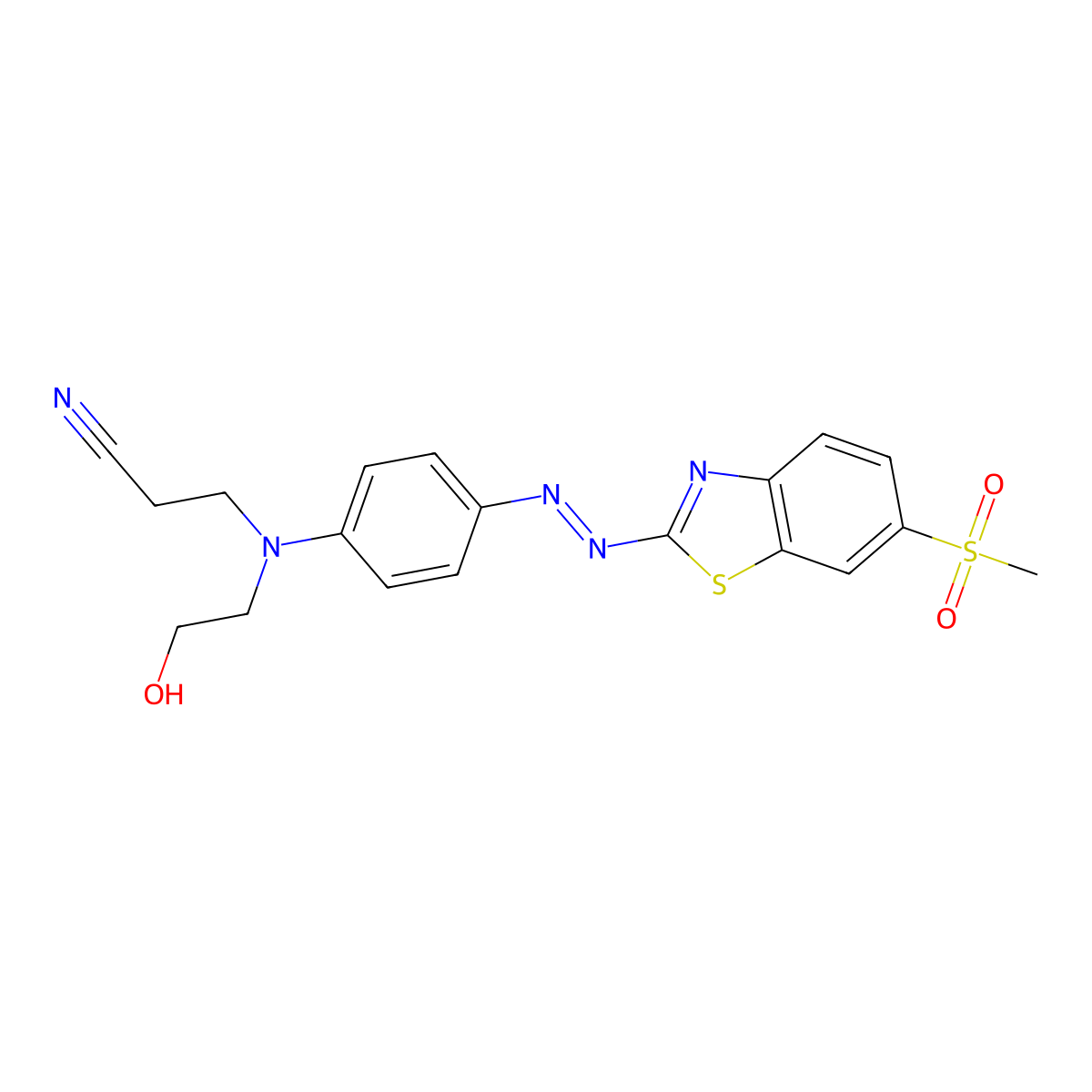 Propanenitrile, 3-((2-hydroxyethyl)(4-(2-(6-(methylsulfonyl)-2-benzothiazolyl)diazenyl)phenyl)amino)- molecular structure, CAS 24170-48-7