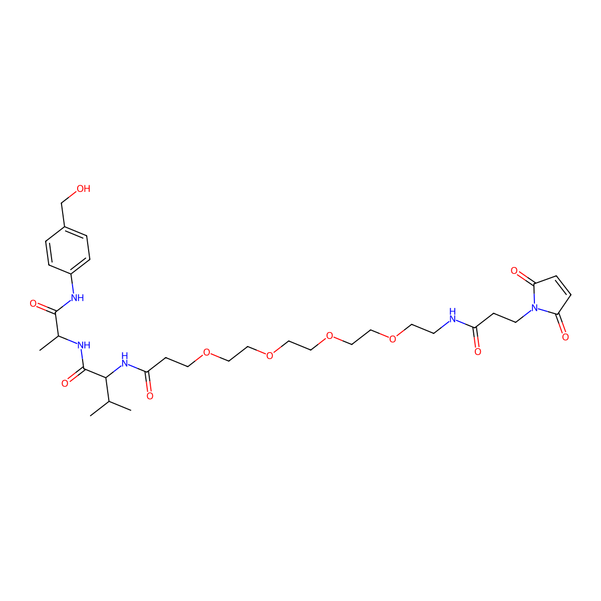 Mal-PEG4-Vla-Ala-PAB-OH molecular structure, CAS 2417003-93-9