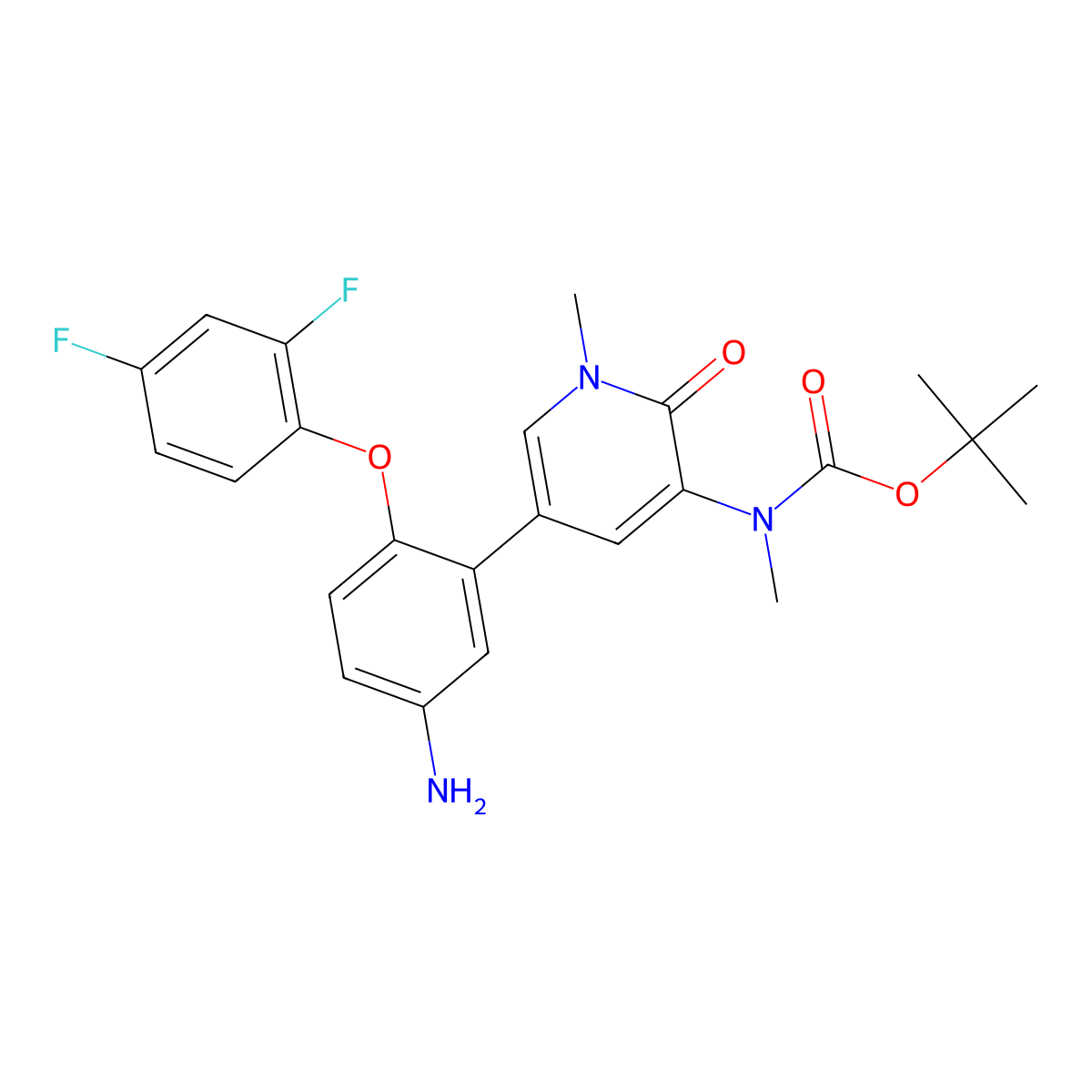 Tert-butyl (5-(5-amino-2-(2,4-difluorophenoxy)phenyl)-1-methyl-2-oxo-1,2-dihydropyridin-3-yl)(methyl)carbamate molecular structure, CAS 2417034-98-9