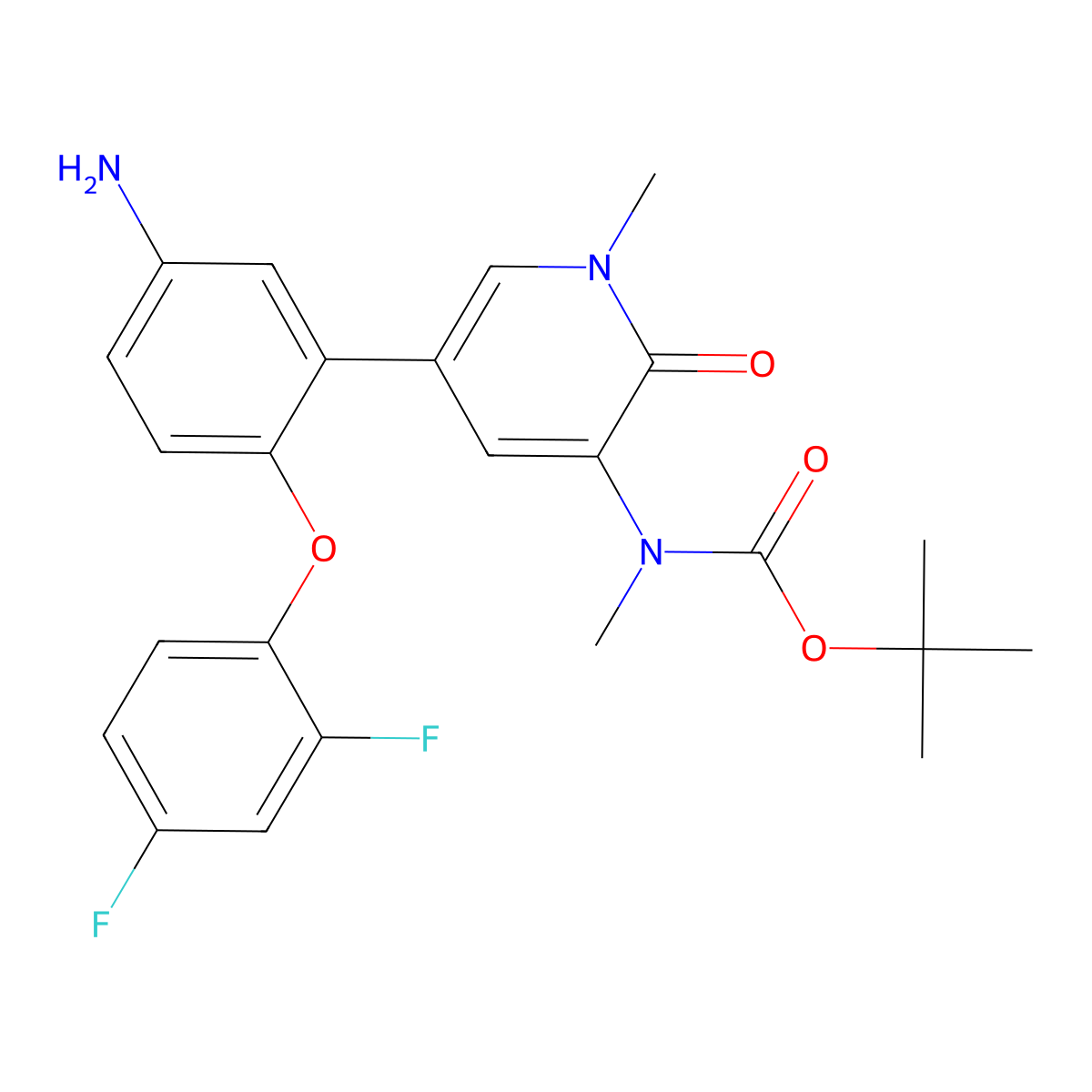 Tert-butyl (5-(5-amino-2-(2,4-difluorophenoxy)phenyl)-1-methyl-2-oxo-1,2-dihydropyridin-3-yl)(methyl)carbamate molecular structure, CAS 2417034-98-9