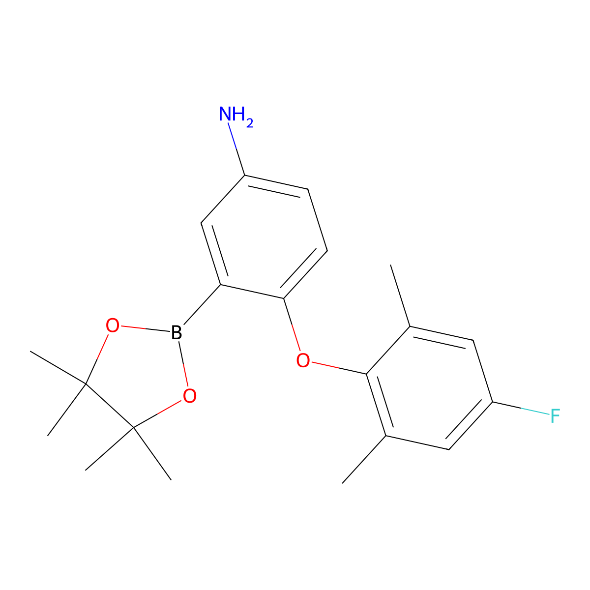 4-(4-Fluoro-2,6-dimethylphenoxy)-3-(4,4,5,5-tetramethyl-1,3,2-dioxaborolan-2-yl)aniline molecular structure, CAS 2417035-71-1