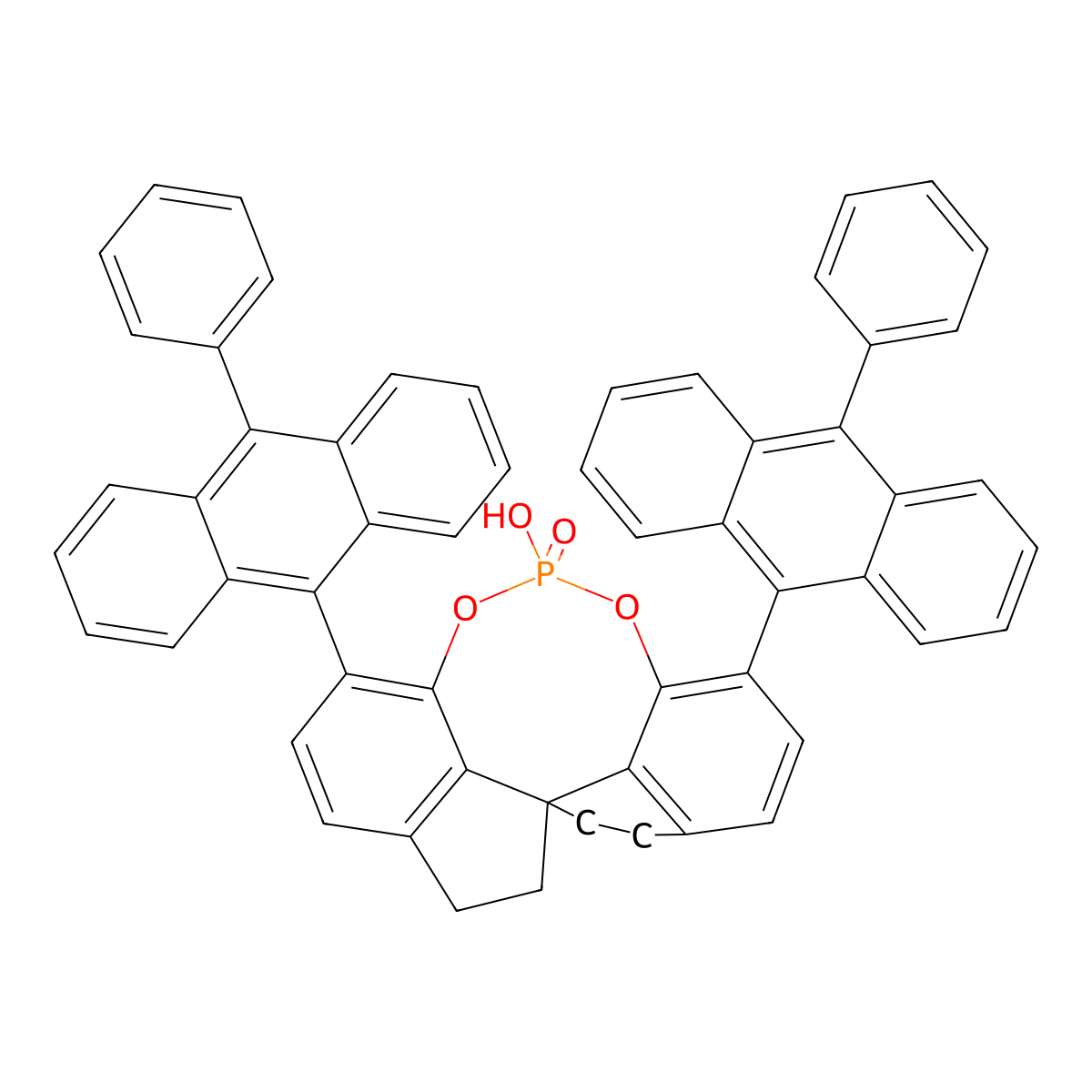 (11aS)-12-Hydroxy-1,10-bis(10-phenylanthracen-9-yl)-4,5,6,7-tetrahydrodiindeno[7,1-de:1',7'-fg][1,3,2]dioxaphosphocine 12-oxide molecular structure, CAS 2417198-49-1