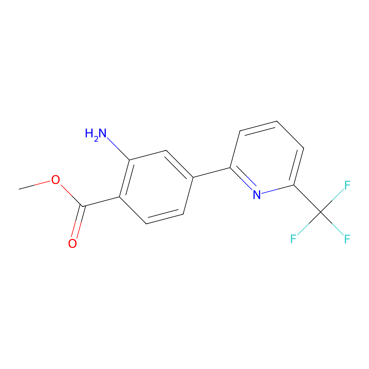 Methyl 2-amino-4-[6-(trifluoromethyl)-2-pyridinyl]benzoate molecular structure, CAS 2417231-11-7