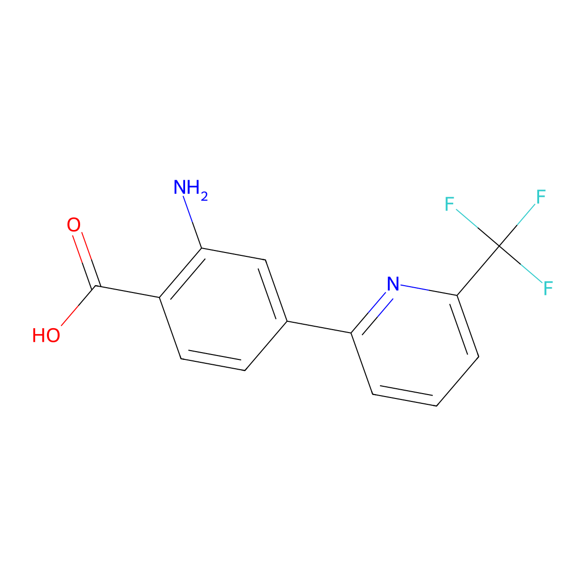 2-Amino-4-[6-(trifluoromethyl)-2-pyridinyl]benzoic acid molecular structure, CAS 2417231-12-8