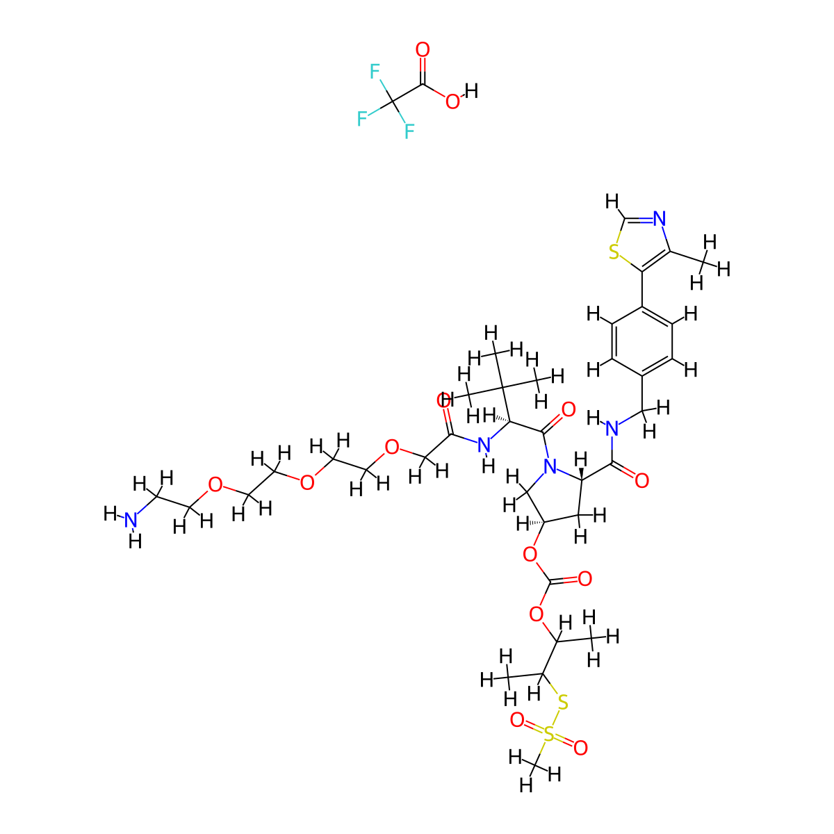 (S,R,S)-AHPC-3-methylbutanyl acetate-methanesulfonothioate-PEG3-NH2 (TFA) molecular structure, CAS 2417370-48-8