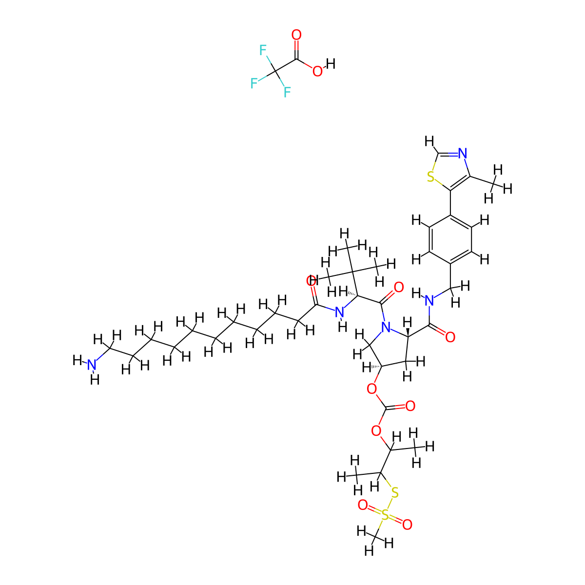 (S,R,S)-AHPC-3-methylbutanyl acetate-methanesulfonothioate-Me-C10-NH2 (TFA) molecular structure, CAS 2417370-89-7