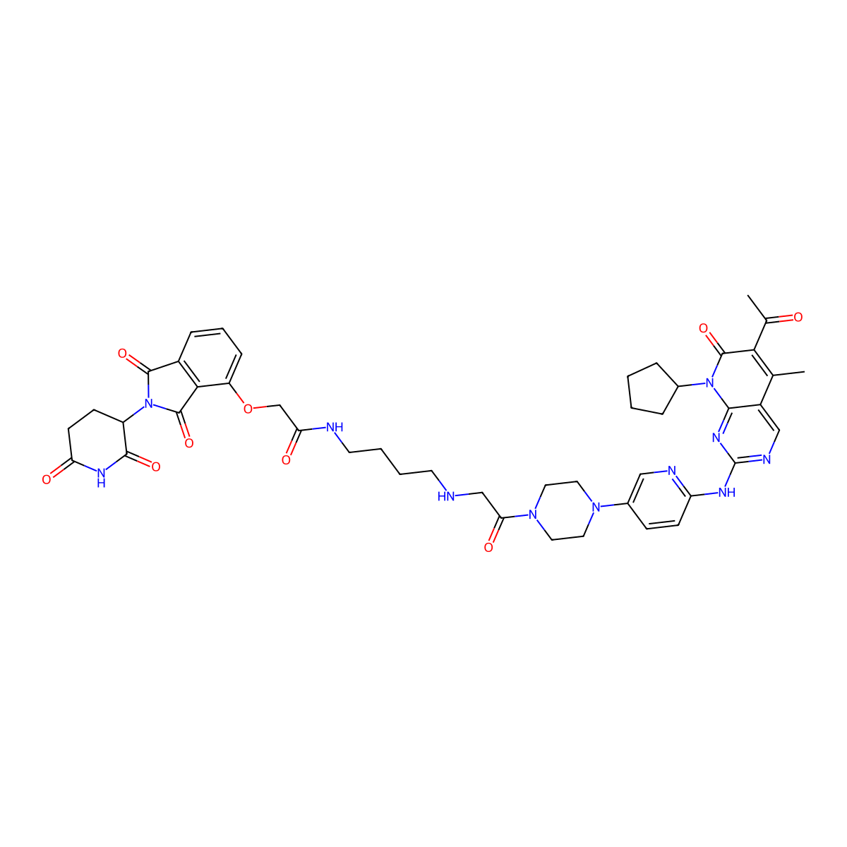 N-(4-((2-(4-(6-((6-Acetyl-8-cyclopentyl-5-methyl-7-oxo-7,8-dihydropyrido[2,3-d]pyrimidin-2-yl)amino)pyridin-3-yl)piperazin-1-yl)-2-oxoethyl)amino)butyl)-2-((2-(2,6-dioxopiperidin-3-yl)-1,3-dioxoisoindolin-4-yl)oxy)acetamide molecular structure, CAS 2417408-46-7