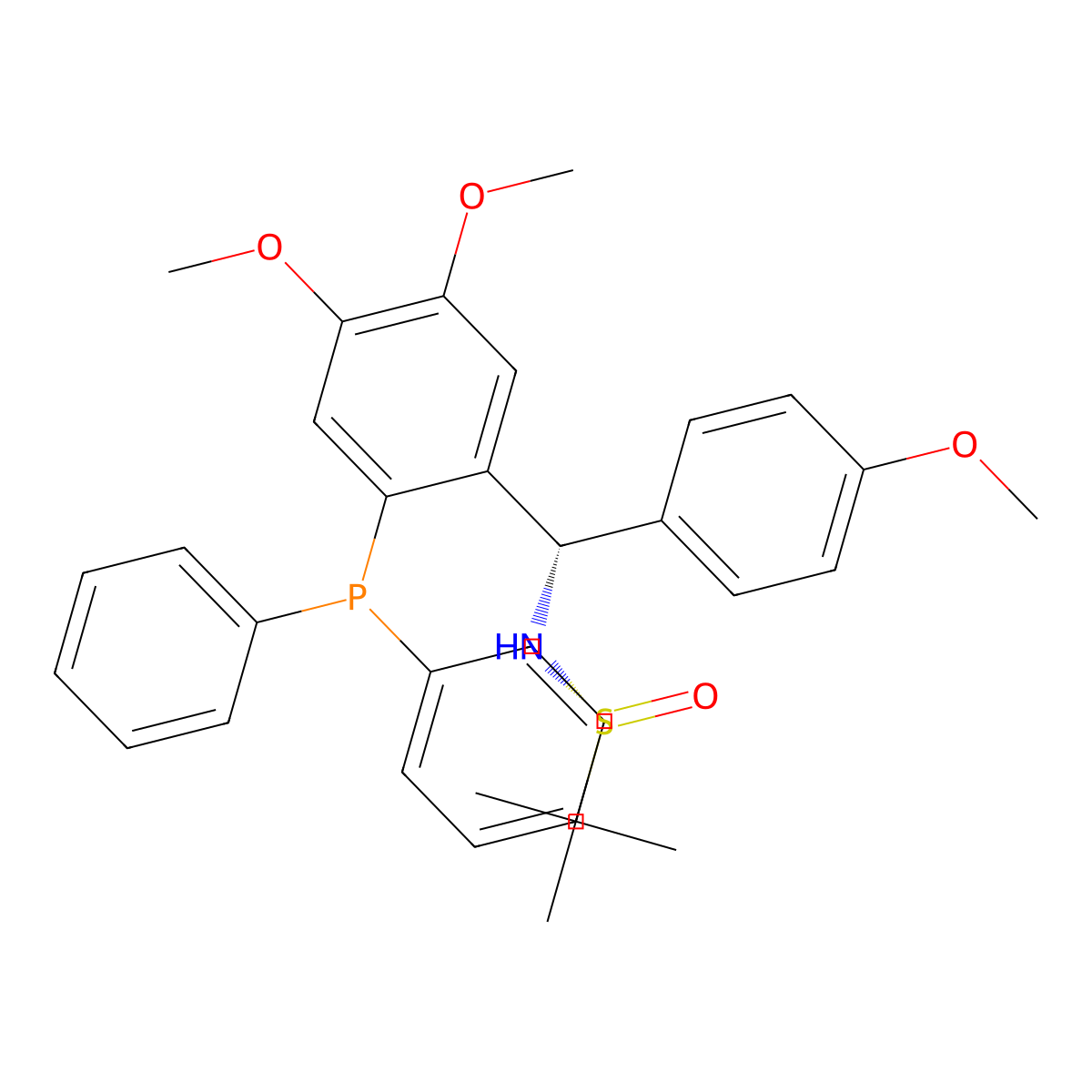 (R)-N-((S)-(2-(Diphenylphosphino)-4,5-dimethoxyphenyl)(4-methoxyphenyl)methyl)-2-methylpropane-2-sulfinamide molecular structure, CAS 2417456-70-1