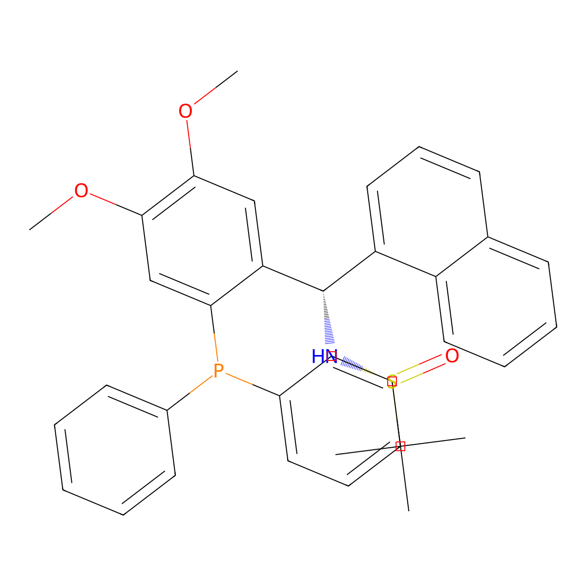(R)-N-((S)-(2-(Diphenylphosphanyl)-4,5-dimethoxyphenyl)(naphthalen-1-yl)methyl)-2-methylpropane-2-sulfinamide molecular structure, CAS 2417456-74-5