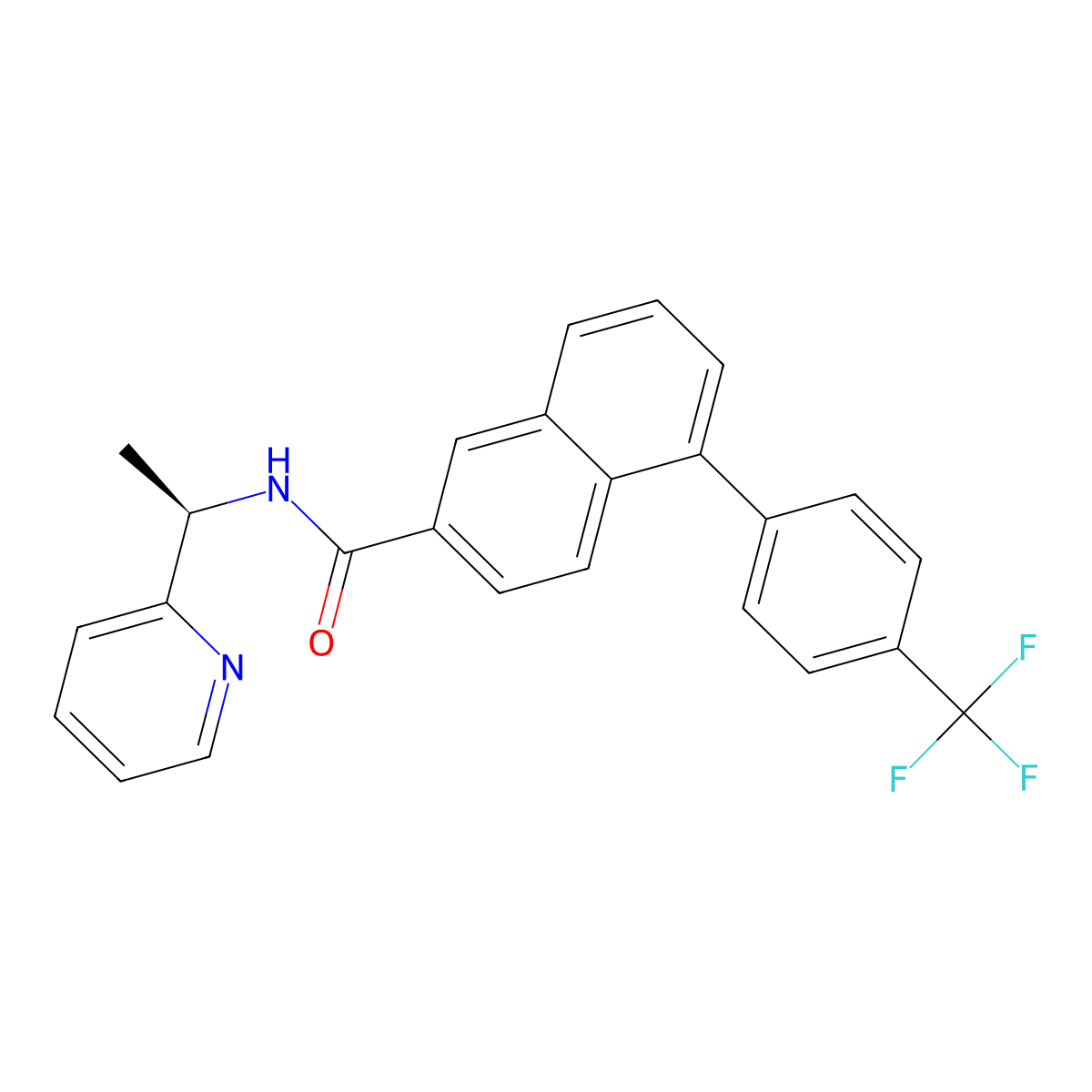N-((1R)-1-(pyridin-2-yl)ethyl)-5-(4-(trifluoromethyl)phenyl)naphthalene-2-carboxamide molecular structure, CAS 2417718-26-2