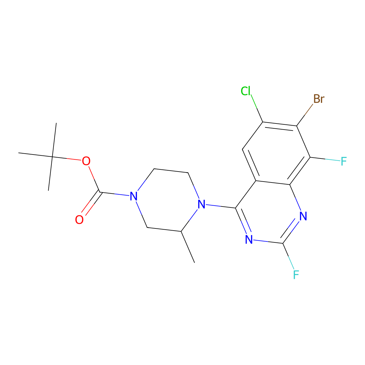 tert-Butyl (S)-4-(7-bromo-6-chloro-2,8-difluoroquinazolin-4-yl)-3-methylpiperazine-1-carboxylate molecular structure, CAS 2417918-75-1