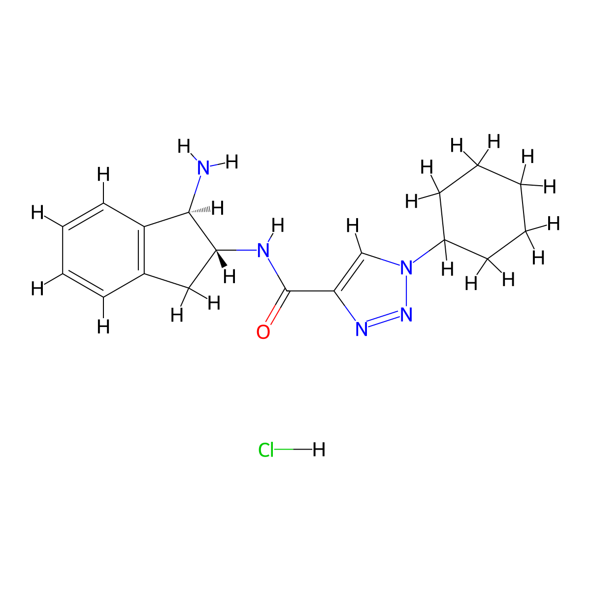 N-[(1R,2R)-1-amino-2,3-dihydro-1H-inden-2-yl]-1-cyclohexyl-1H-1,2,3-triazole-4-carboxamide hydrochloride molecular structure, CAS 2418593-22-1