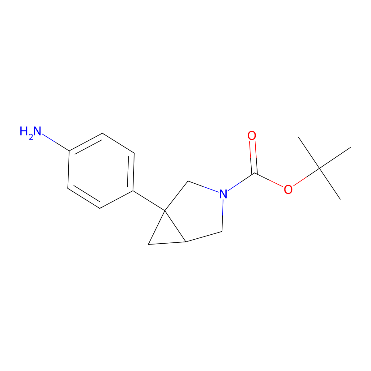 rac-tert-butyl(1R,5S)-1-(4-aminophenyl)-3-azabicyclo[3.1.0]hexane-3-carboxylate,trans molecular structure, CAS 2418593-60-7
