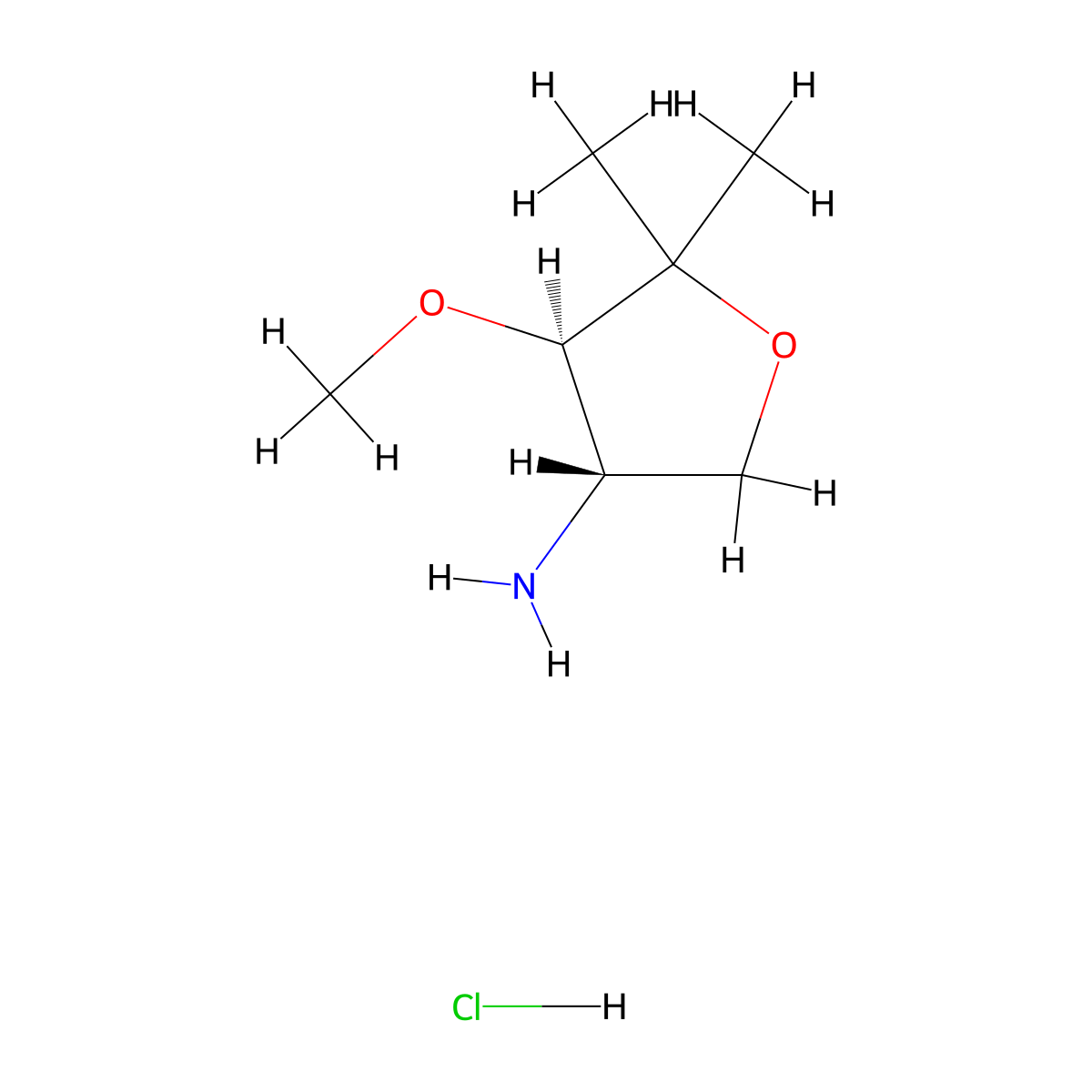 rac-(3R,4S)-4-methoxy-5,5-dimethyloxolan-3-aminehydrochloride,trans molecular structure, CAS 2418593-97-0
