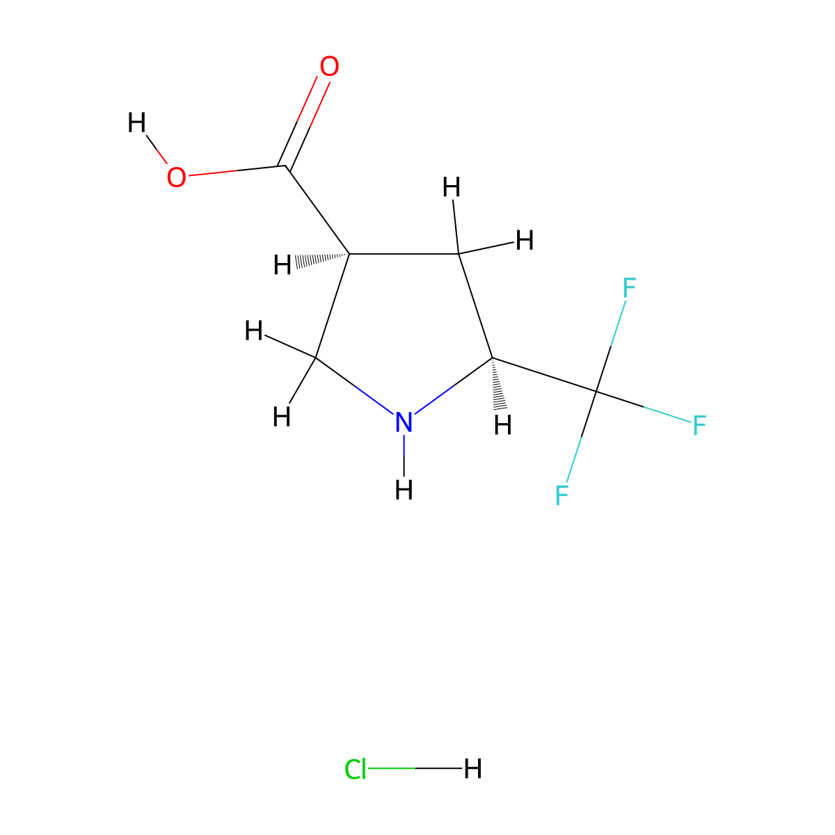 rac-(3R,5R)-5-(trifluoromethyl)pyrrolidine-3-carboxylic acid hydrochloride, cis molecular structure, CAS 2418594-02-0