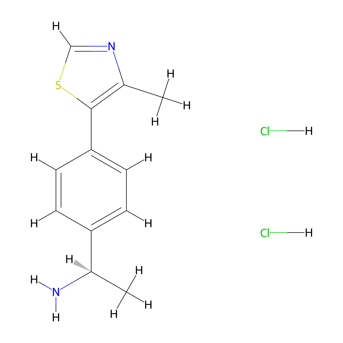 (1R)-1-(4-(4-methyl-1,3-thiazol-5-yl)phenyl)ethan-1-amine dihydrochloride molecular structure, CAS 2418594-42-8
