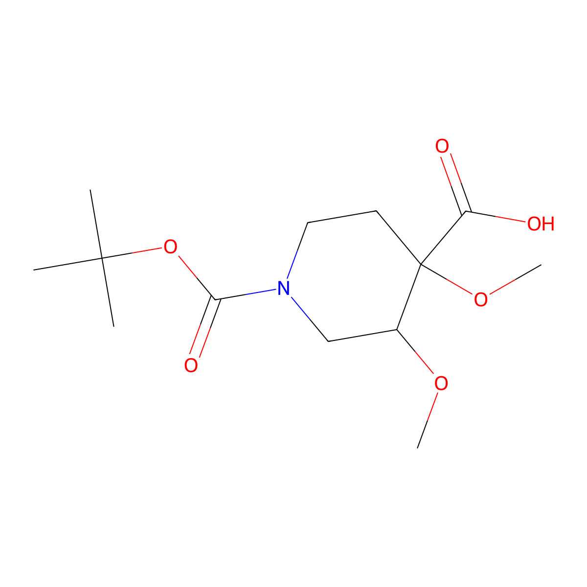 rac-(3R,4S)-1-((tert-butoxy)carbonyl)-3,4-dimethoxypiperidine-4-carboxylic acid molecular structure, CAS 2418594-46-2