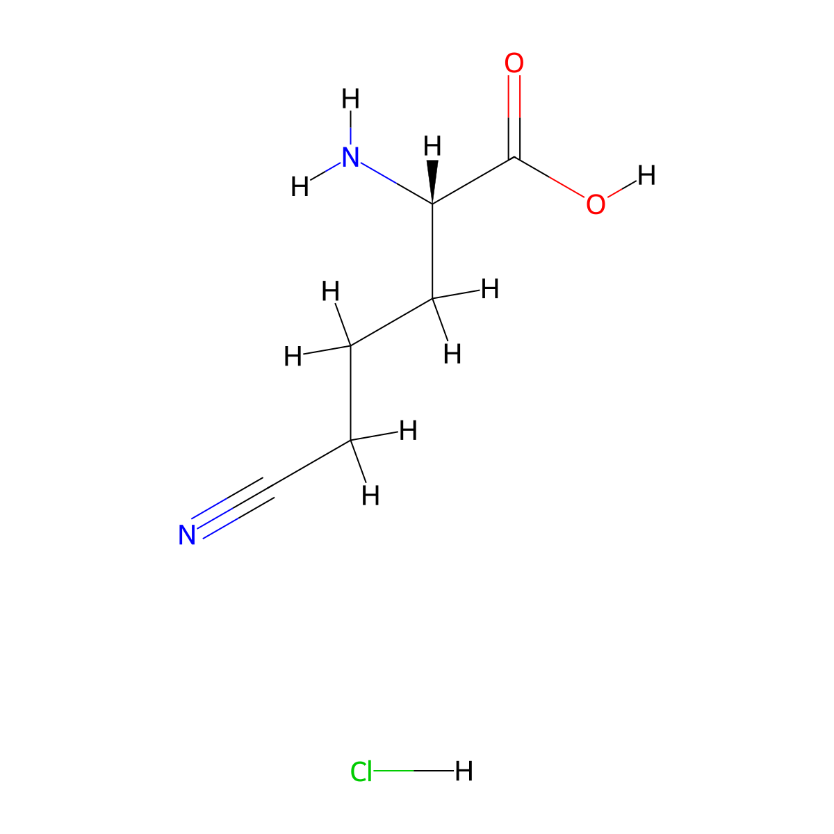(2S)-2-amino-5-cyanopentanoic acid hydrochloride molecular structure, CAS 2418595-15-8