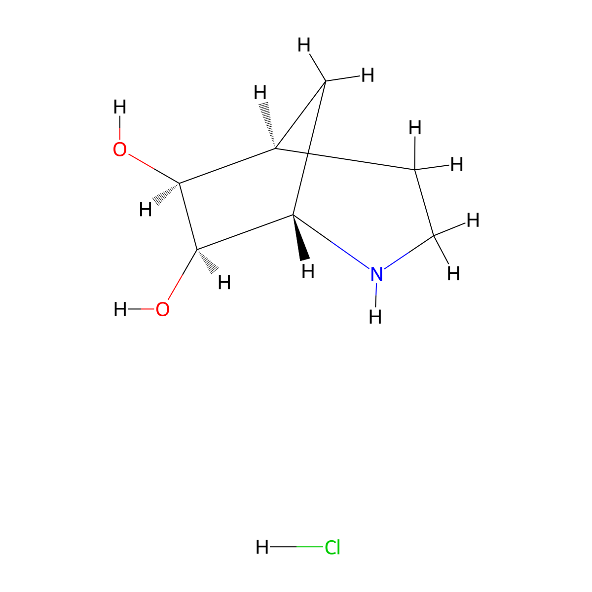 rac-(1R,5S,6R,7S)-2-azabicyclo[3.2.1]octane-6,7-diolhydrochloride molecular structure, CAS 2418595-23-8