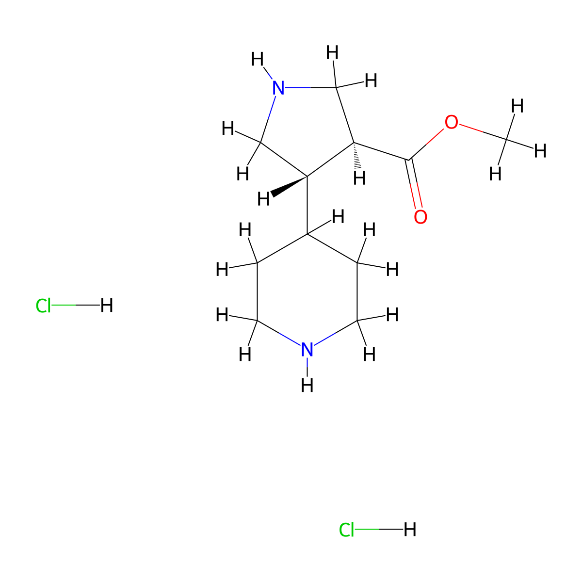 rac-methyl(3R,4R)-4-(piperidin-4-yl)pyrrolidine-3-carboxylatedihydrochloride molecular structure, CAS 2418595-29-4