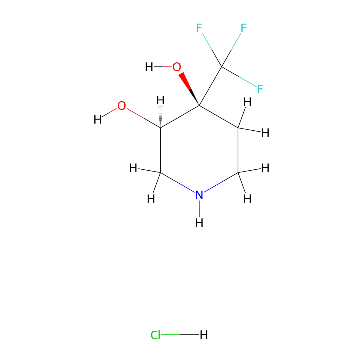 rac-(3R,4S)-4-(trifluoromethyl)piperidine-3,4-diol hydrochloride molecular structure, CAS 2418595-84-1