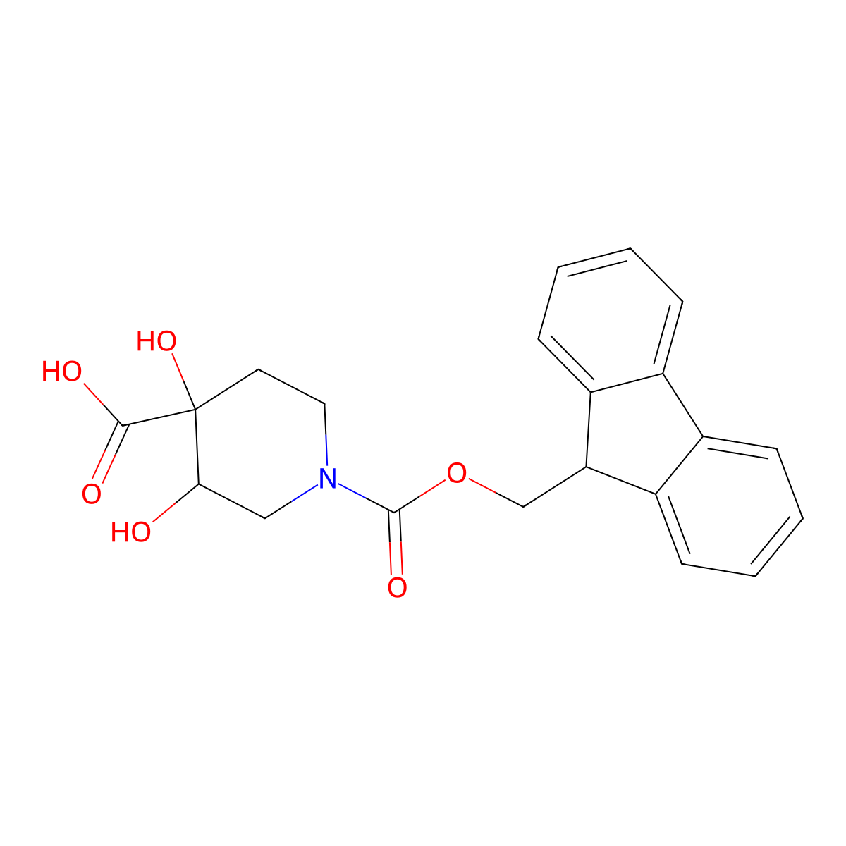 (3R,4S)-1-(9H-Fluoren-9-ylmethoxycarbonyl)-3,4-dihydroxypiperidine-4-carboxylic acid molecular structure, CAS 2418596-03-7