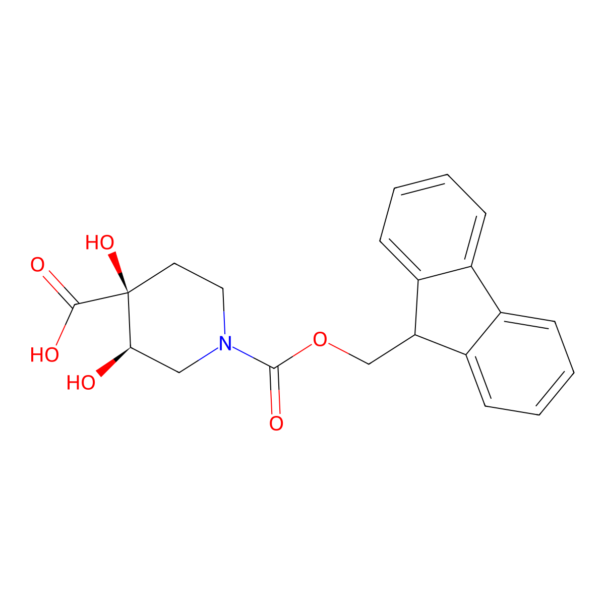 (3R,4S)-1-(9H-Fluoren-9-ylmethoxycarbonyl)-3,4-dihydroxypiperidine-4-carboxylic acid molecular structure, CAS 2418596-03-7