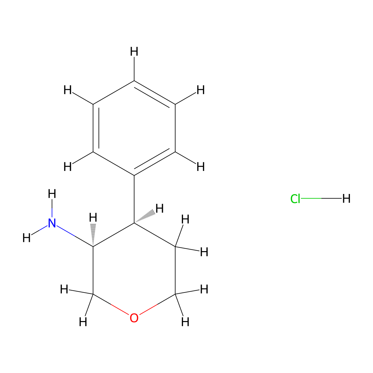 rac-(3R,4S)-4-phenyloxan-3-aminehydrochloride,cis molecular structure, CAS 2418596-60-6